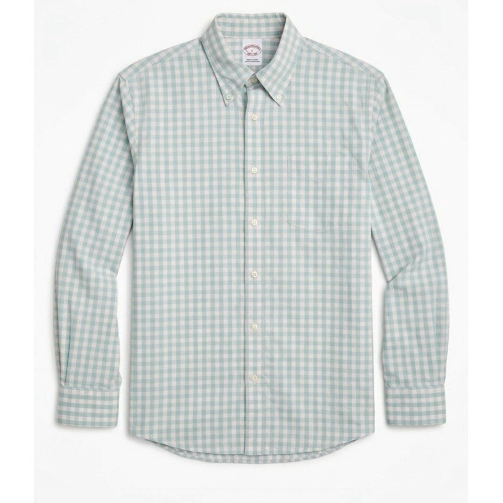 Brooks Brothers Shirt‎ Men's Large Green White Gingham Check Button Down Cotton
